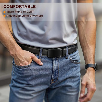 KEMISANT Men Belt Ratchet Click Belt Genuine Leather Adjustable For Men Golf Dress Casual Jeans 1 3/8-Cut For Fit