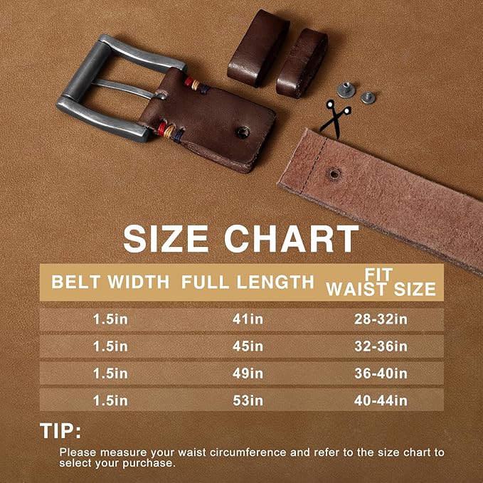 SANSTHS Mens Full Grain Cow Leather Belt Heavy Duty Work Belt Casual Every Day Belt for Jeans