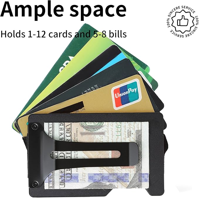 Slim Wallet for Men,RFID Blocking Minimalist Metal Wallet, Money Clip/Cash Holder, Front Pocket Aluminum Credit Card Holder, Ideal Gift for Men-Matte Black