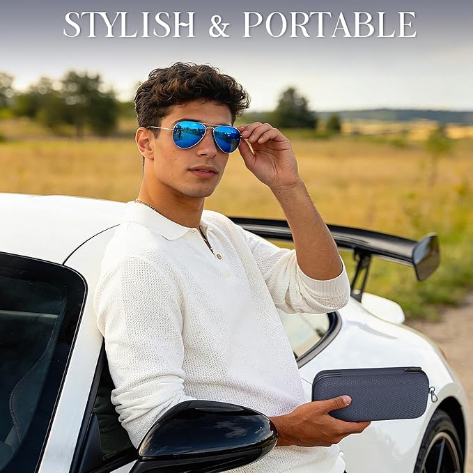 Double Eyeglasses Case Dual Sunglasses Case Hard Shell Glasses Case with Clip Metal Carabiner Travel