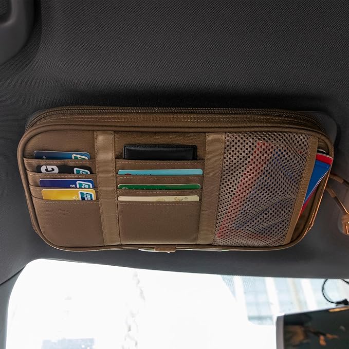 EXCELLENT ELITE SPANKER Car Sun Visor Organizer Auto Interior Accessories Visor Storage Pouch Holder for Car, SUV, Truck with Multi-Pocket(Coyote Brown)