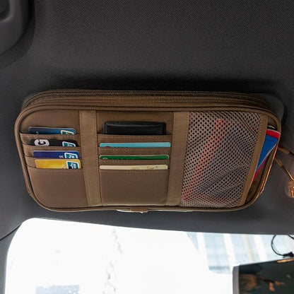 EXCELLENT ELITE SPANKER Car Sun Visor Organizer Auto Interior Accessories Visor Storage Pouch Holder for Car, SUV, Truck with Multi-Pocket(Coyote Brown)