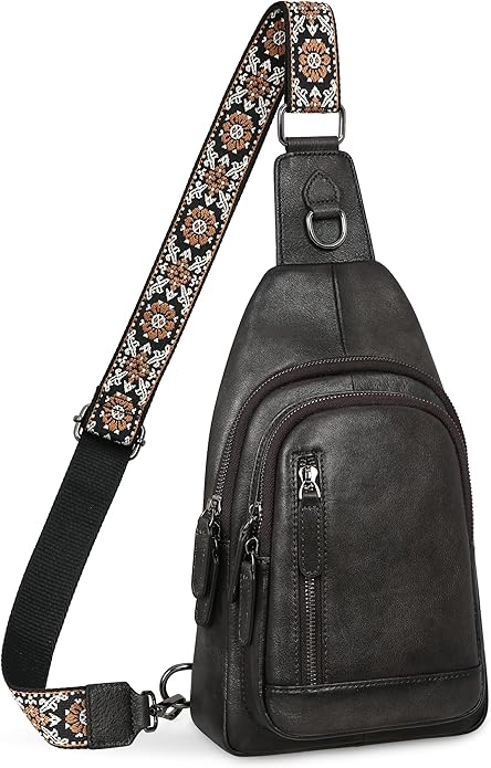 HESHE Leather Sling Bag for Women Crossbody Bags with Multi-Pocket Stylish Fanny Packs for Travel Chest Bag