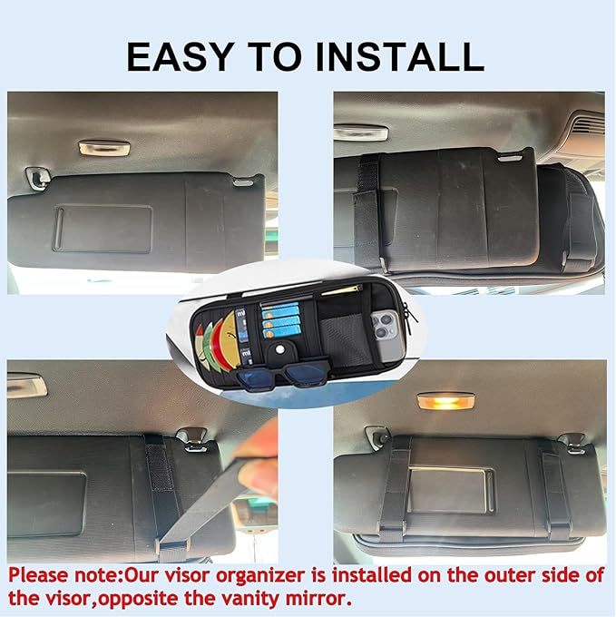 Car Sun Visor Organizer with Extendable Sunshade,Upgraded Version Multi-Pocket Visor Organizer Storage for Car/SUV/Truck with 13CD Holders,Sunglass Clip, Card Holder,Visor Accessories