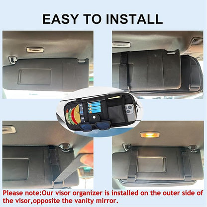 Car Sun Visor Organizer with Extendable Sunshade,Upgraded Version Multi-Pocket Visor Organizer Storage for Car/SUV/Truck with 13CD Holders,Sunglass Clip, Card Holder,Visor Accessories
