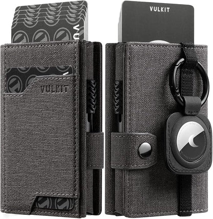 VULKIT Airtag Wallet with Keyring Mens Pop up Credit Card Wallet with Air Tag Holder Trifold ID Window RFID Blocking（Grey）