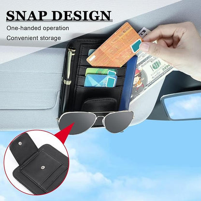 BOAO 2 Packs Car Sun Visor Organizer, Sunglasses Holders for Car Sun Visor PU Auto Interior Accessories Storage Travel Document Holder with Multi Pocket (6.1 x 4.93 Inches, Black)