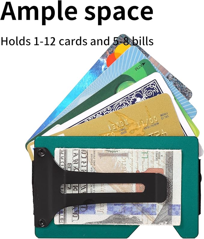 Minimalist Slim Wallet for Men,RFID Blocking Metal Wallet,Aluminum Credit Card Holder & Money Clip 12-15 Cards,Slim Rfid Front Pocket Mens Wallet,Forest Green
