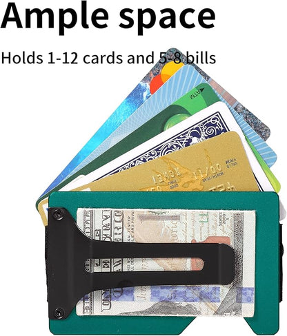 Minimalist Slim Wallet for Men,RFID Blocking Metal Wallet,Aluminum Credit Card Holder & Money Clip 12-15 Cards,Slim Rfid Front Pocket Mens Wallet,Forest Green