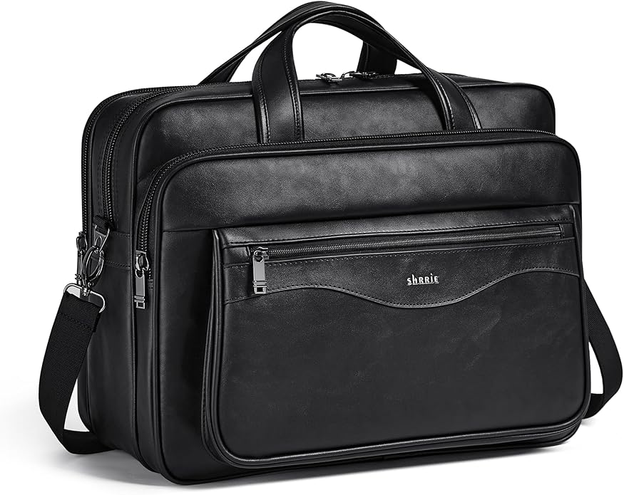 Shrrie Leather Laptop Bag Fits 17 to 17.3 Inch for Men and Women,Vintage Business Briefcase Laptop Messenger Work,Travel