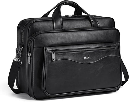 Shrrie Leather Laptop Bag Fits 17 to 17.3 Inch for Men and Women,Vintage Business Briefcase Laptop Messenger Work,Travel