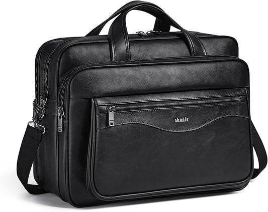 Shrrie Leather Laptop Bag Fits 17 to 17.3 Inch for Men and Women,Vintage Business Briefcase Laptop Messenger Work,Travel