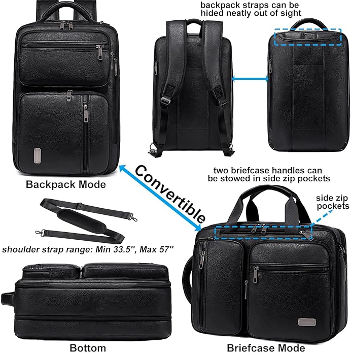 weiatas 3-in-1 Vegan Leather Convertible Laptop Bag for Men Women, Expandable Travel Backpack Work Briefcase Messenger Bag | Convertible, Expandable, Multi-pocket, Waterproof