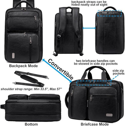 weiatas 3-in-1 Vegan Leather Convertible Laptop Bag for Men Women, Expandable Travel Backpack Work Briefcase Messenger Bag | Convertible, Expandable, Multi-pocket, Waterproof