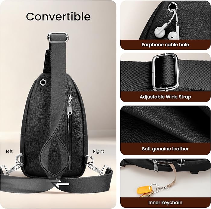 befen Genuine Leather Small Sling Bag for Women Anti-Theft Crossbody Chest Bags Multi-Pockets Fanny Pack with RFID Card Slots