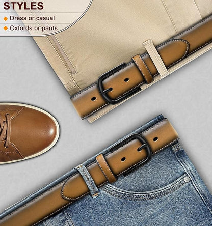 KEMISANT Men Belt-Genuine Leather Belt for Men Dress Casual Golf Jeans 1 3/8"