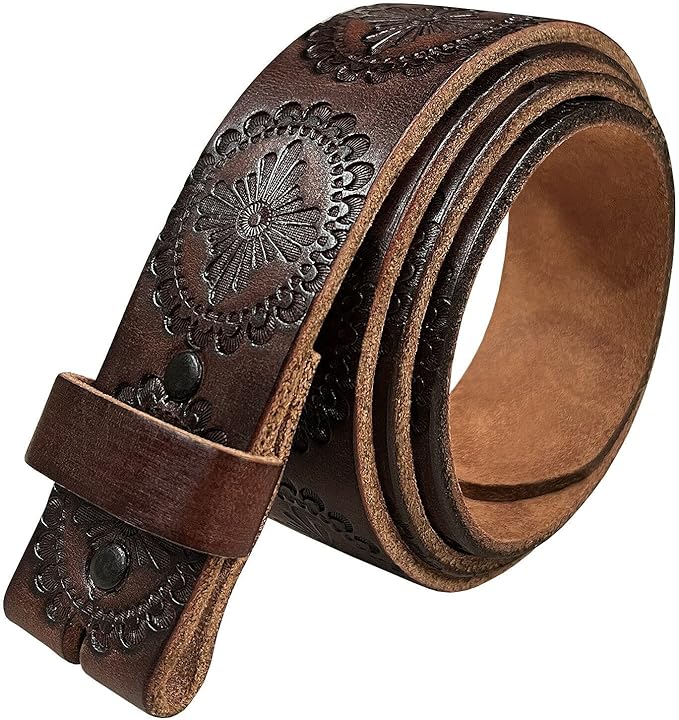 Western Floral Engraved Embossed Tooled Genuine Leather Belt Strap or Belt 1-1/2"(38mm) Wide, Multi-Style Options