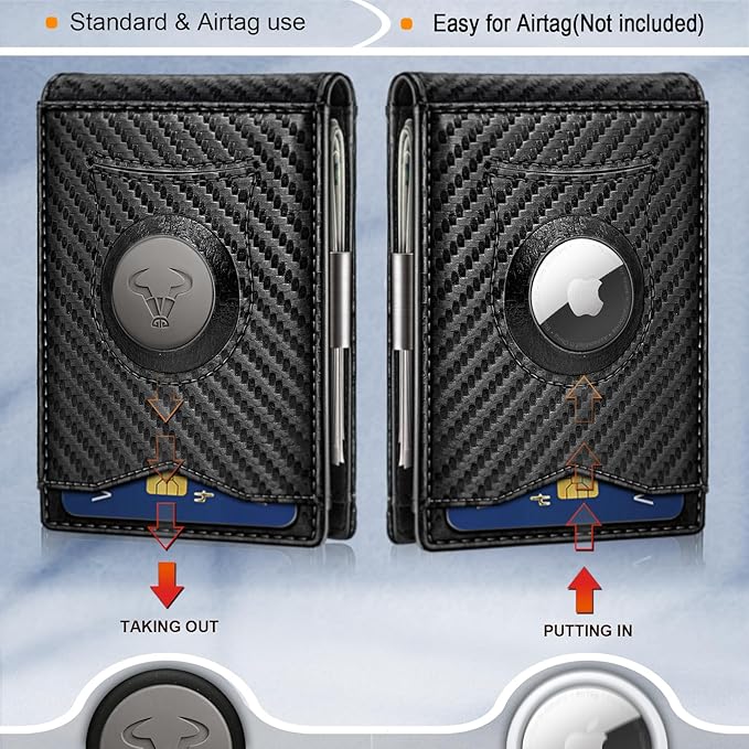 BULLIANT Men Wallet Airtag&Standard Use,Slim Front Pocket Wallet Money Clip for Gifg Men RFID Blocking 11Cards