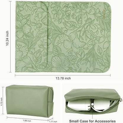 MOSISO Laptop Case 13.3 inch, 13-13.3 inch Laptop Sleeve Compatible with MacBook Air/Pro 13/Pro 14,HP Dell ASUS Lenovo Notebook,Embossed Retro Hibiscus PU Leather Case with Small Bag, Sage Green