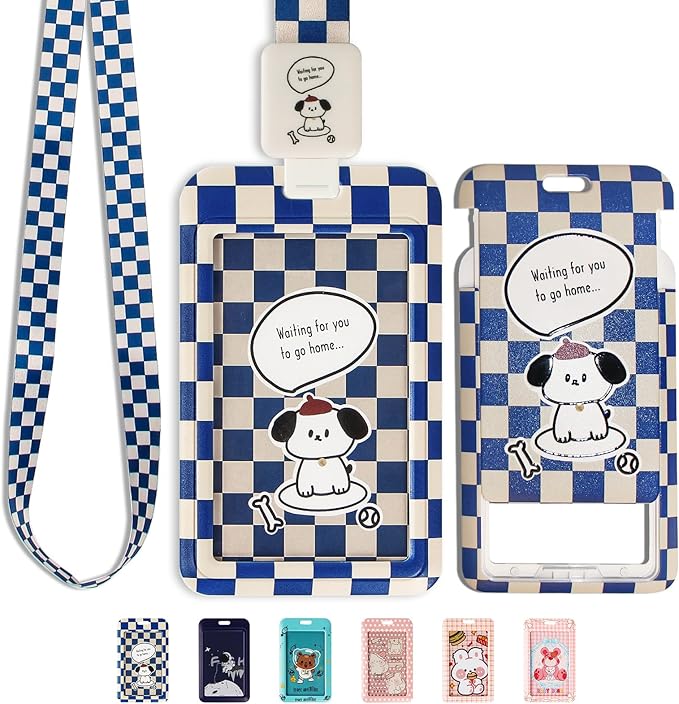 Cute ID Badge Holder with Clip Badge Reels and Lanyards with Badge Reel with 15 inches Pull Cord for School, Teacher, Student, Women, Men (Puppy)