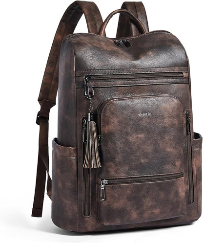 Shrrie Upgraded Large Travel Laptop Backpack with Laptop Compartmetn Fits 17 inch Laptop,Waterproof Vegan Leather Computer Backpack for Women and Men Work Business College