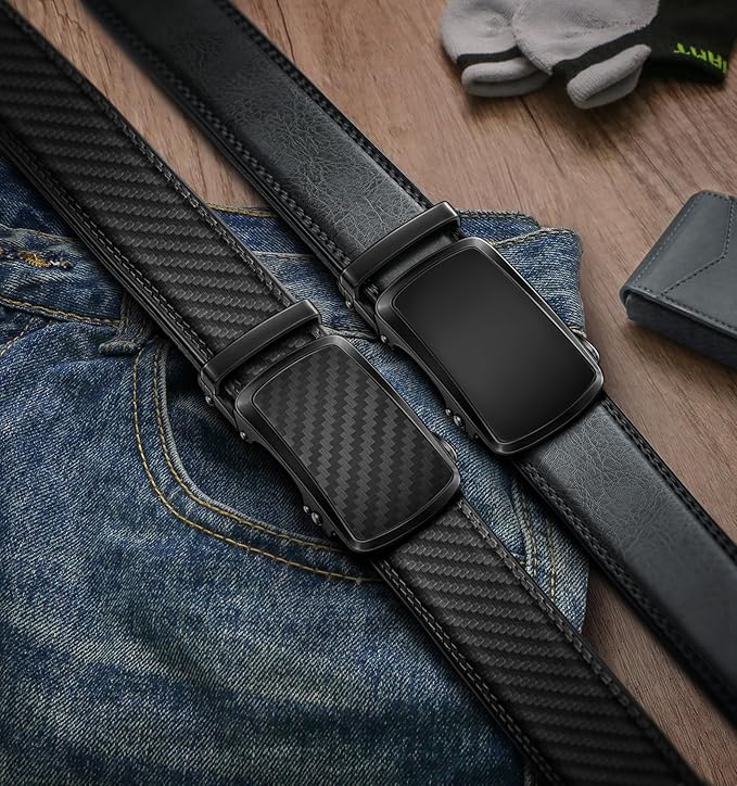 BULLIANT Men's Ratchet Belt 2 Pack-Click Leather Belt Adjustable for Men Gift 1 3/8-Cut for Perfect Fit