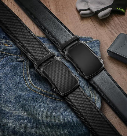 BULLIANT Men's Ratchet Belt 2 Pack-Click Leather Belt Adjustable for Men Gift 1 3/8-Cut for Perfect Fit
