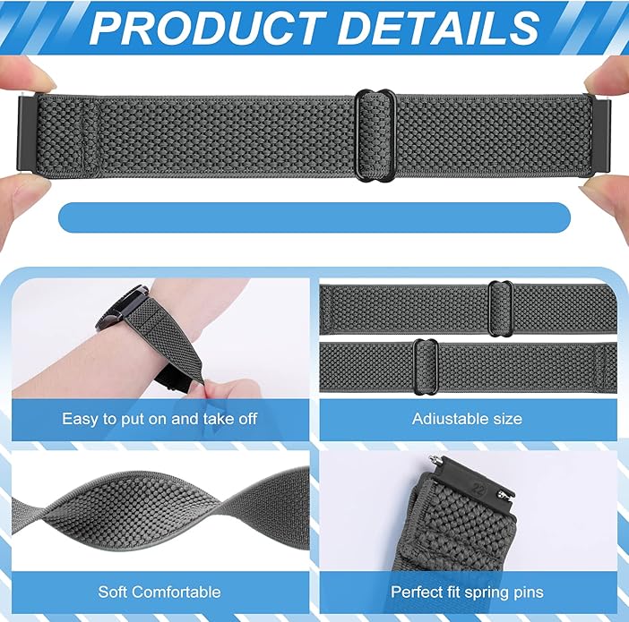 Compatible with 16mm 18mm 19mm 20mm 22mm 24mm Watch Bands Quick Release Replacement Wristband,Adjustable Stretchy Nylon Solo Loop Straps Fabric Braided Sport Elastic Bands for Men Women
