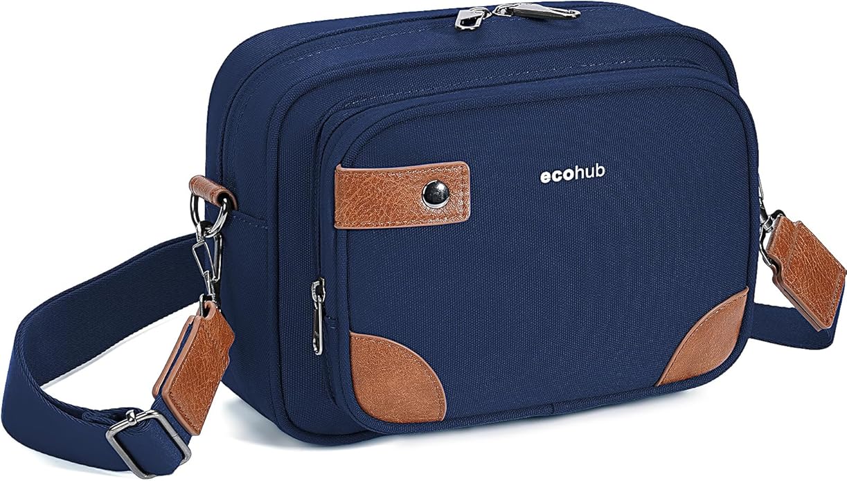 ECOHUB Crossbody Bag for Women Men, Multi Pocket Anti-Theft Travel Purse with RFID Blocking, Oxford PU Shoulder Bag
