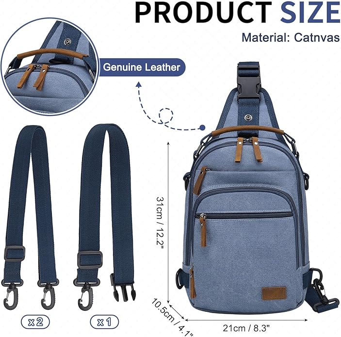 Canvas Sling Bag for Men, Waxed Canvas Crossbody Bag, Retro Vintage Chest Bag Spacious for Outdoor College Work