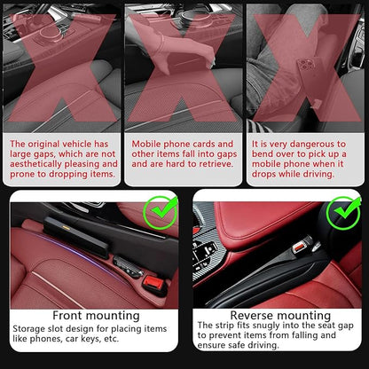Car Seat Gap Filler Organizer of 2 - No Drop Seat Guard, Universal Car Seat Gap Filler, Durable Non-Slip Material, Easy 10-Second Install for Cars, Trucks & SUV(Red)