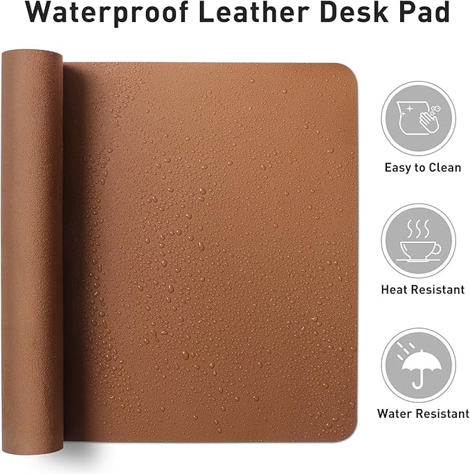 Aothia Faux Leather Desk Mat - Non-Slip PU Leather Desk Blotter, Waterproof Writing Surface, Large Desk Pad for Office & Home (Brown, 55" x 24")