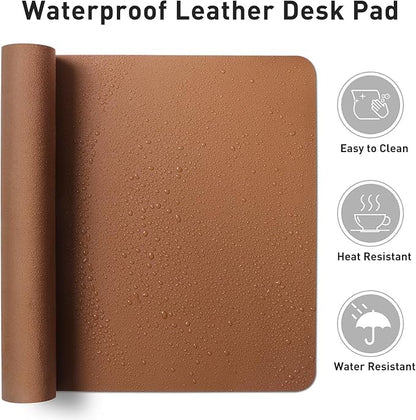 Aothia Faux Leather Desk Mat - Non-Slip PU Leather Desk Blotter, Waterproof Writing Surface, Large Desk Pad for Office & Home (Brown, 55" x 24")