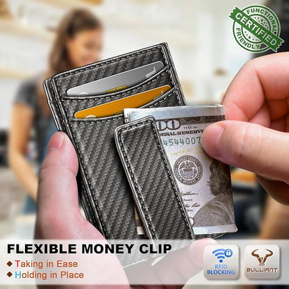 BULLIANT Magnetic Closure Slim Wallet-Genuine Leather Front Pocket Wallet for Men,RFID Blocking,Holds 12 Cards and Money Clip
