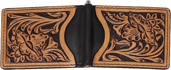 CHALLENGER Men's Western Antique Floral Tooled Slim Money Clip Minimalist Wallet 18RTW85M