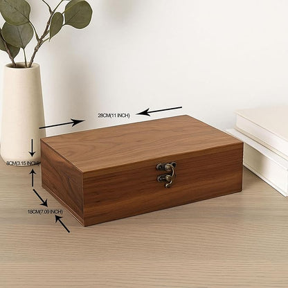 Walnut Wood Storage Box – Handcrafted Organizer for Jewelry, Watches, Keepsakes– 11"x7"x3.1" Multipurpose Storage Box
