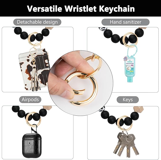 KNGITRYI Wallet Keychain Wristlet for Women,Slim RFID Credit Card Holder Purse Tassel Keychain Bangle Key Ring for Men Women