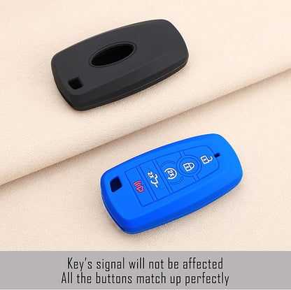 TANDRIVE Key Fob Cover for 2026 2025-2017 Ford F150 F250 F350 F450 F550 F650 F750, 5 Button, Silicone, 2-Pack, Black and Blue