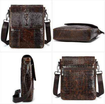 NIUCUNZH Leather Flap Messenger Bag for Men Small Crossbody Shoulder Bag,Novelty Crocodile Embossed