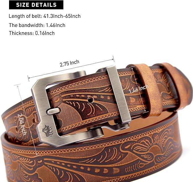 BISON DENIM Men's Belts Leather Dress Genuine Leather Classic Heavy Duty Buckle Belt Casual for Jeans