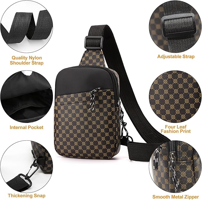 Long Keeper Mini Sling Bag - Women Men Vegan Leather Crossbody Phone Bag Waterproof Travel Running Chest Bag Casual Daypack