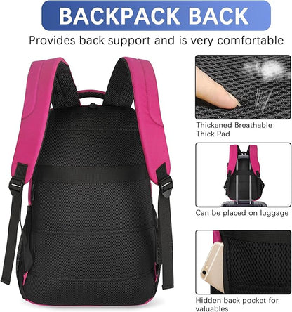 LARIPOP Carry On Backpack for Airplane, 17.3 Inch Laptop Backpack with USB Charging Port, Water Resistant Business Travel Backpack, Lightweight College School Bookbag Anti Theft for Men Women, Rose