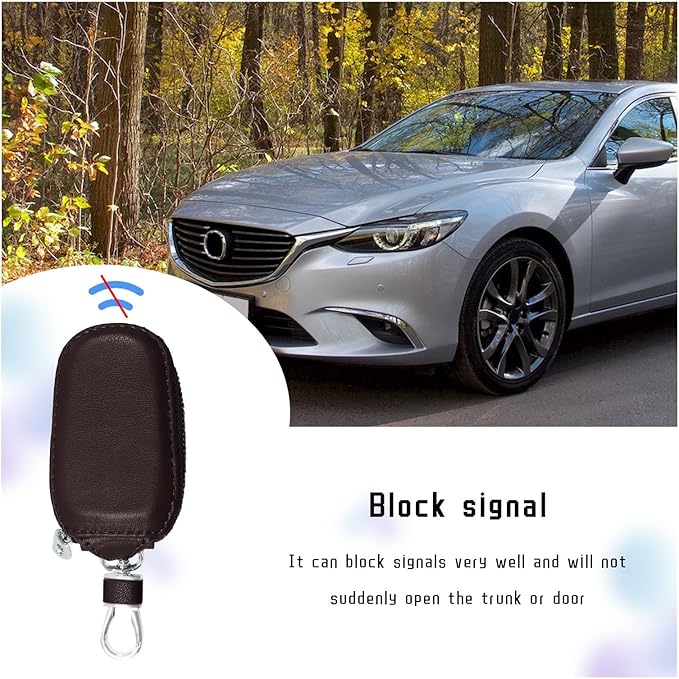 Car Key Case, Genuine Leather Auto Key Fob Cover Case, Key Fob Protector with Metal Hook, Car Smart Keychain Holder (Coffee)