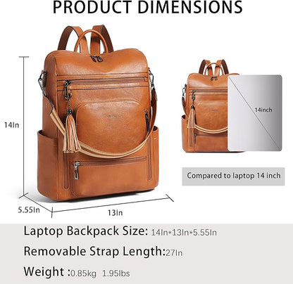 Shrrie Vegan Leather Laptop Backpack for Women 15.6 inch Work Backpack Fashion Travel Backpack Purse for Business College