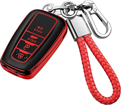 Tukellen for Toyota Key Fob Cover with Keychain,Special Soft TPU Key Case Protector for 2019-2025 RAV4 2020-2022 Highlander Corolla Prius,2018-2024 Camry Avalon C-HR GT86-Red