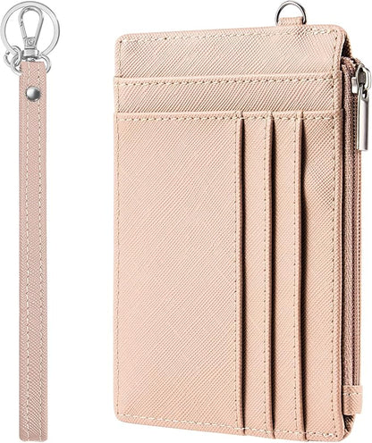 SEAVILIA Small Wallet for Women Slim Wristlet Keychain Wallets RFID Credit Card Holder With Zipper Pocket, ID Window (Pink)