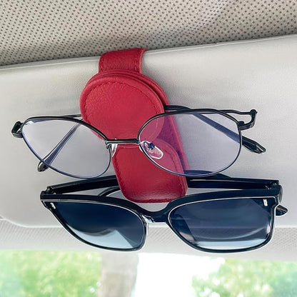 KIWEN Sunglasses Holder for Car Visor, Magnetic Leather Sunglass Eyeglass Hanger Clip for Car Sun Visor Accessories (1, Gray)