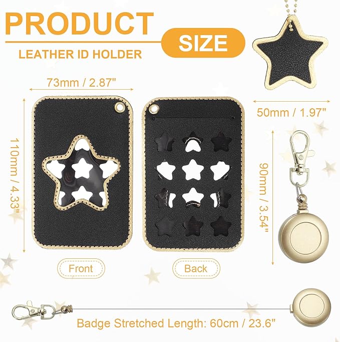 PATIKIL Retractable Badge Holders, Cute Leather ID Holder with Badge Reels Keychain ID Card Clip Protector Cover for Women Work Office Business Trip, Black