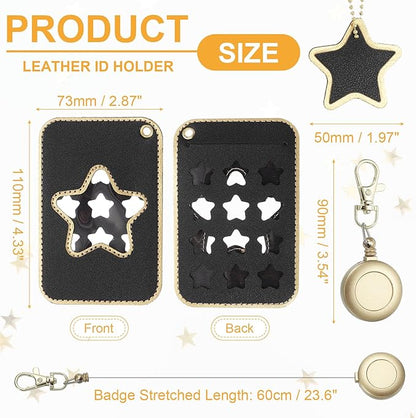 PATIKIL Retractable Badge Holders, Cute Leather ID Holder with Badge Reels Keychain ID Card Clip Protector Cover for Women Work Office Business Trip, Black