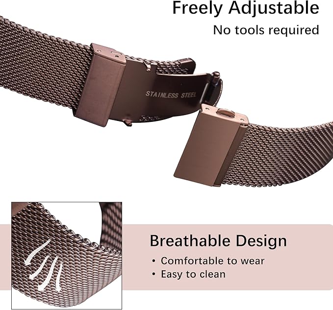EACHE Stainless Steel Mesh Watch Band for Men Women, Quick Release Mesh Watch Straps 12mm 14mm 16mm 18mm 20mm 22mm